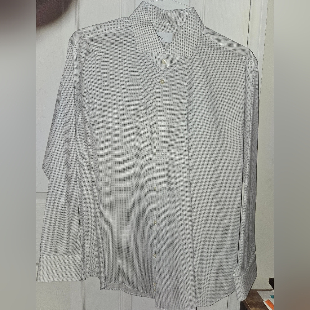 Nordstrom Rack Trim Fit Men's Classic White Black Polkadot Dress Shirt